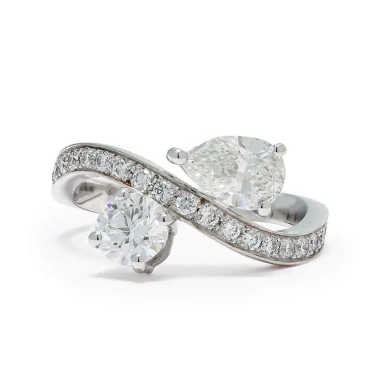 Bague Toi & Moi Éternelle 0.5ct Brillant 0.7ct Poire pavée