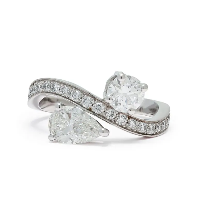 Bague Toi & Moi Éternelle 0.5ct Brillant 0.7ct Poire pavée