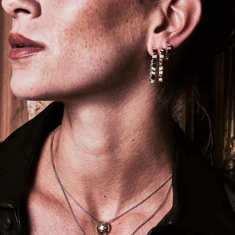 Mono-Boucle d'oreille Ride & Love pavée Medium - Or rose 18k